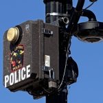 Downtown La Crosse police Safe Cam camera mounted on a streetlight.